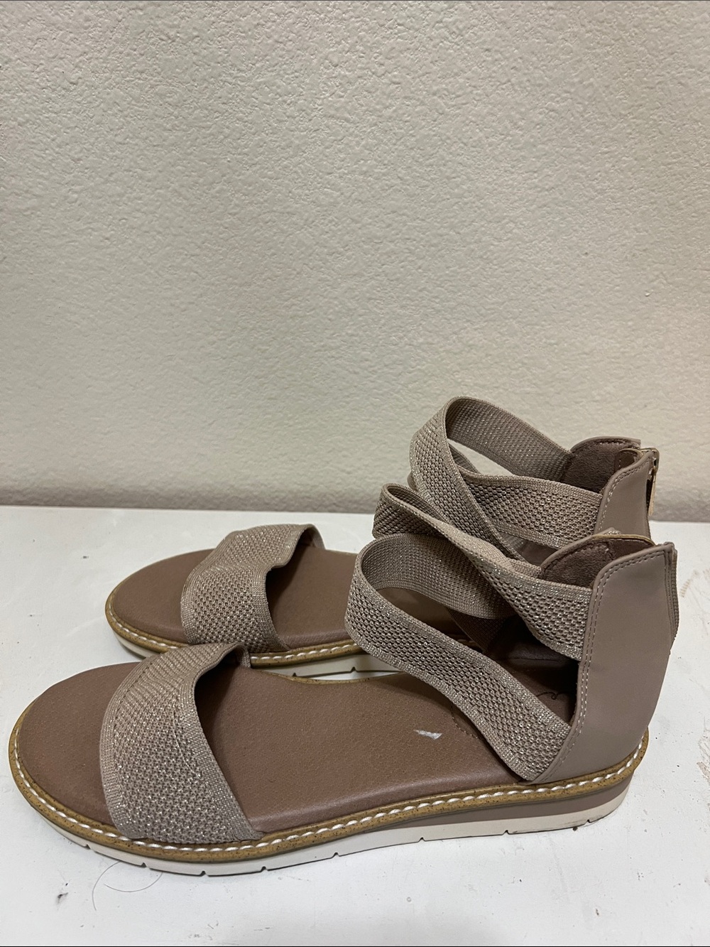 me too Taupe Woven Wrap Sandals